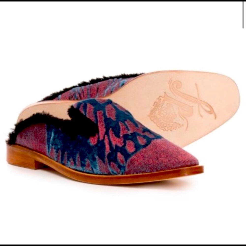 SZ  6 🦋 Free People Fur Mules Velvet Butterfly 🦋